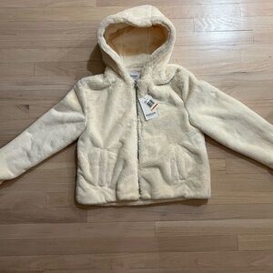 Kensie Soft Cream Hooded Faux Fur Zip Up Jacket